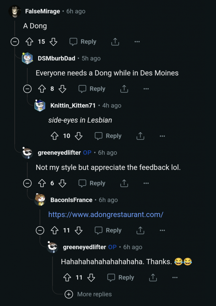 Screenshot of Reddit conversation
