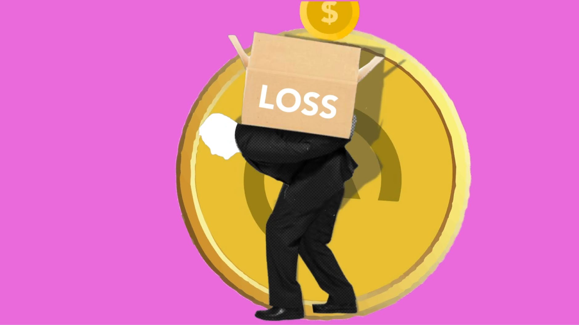 affiliate links: illustration of man carrying box of financial loss on back