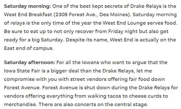 Des Moines food: Drake Relays options